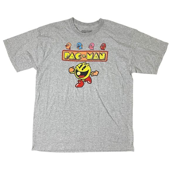 Pac-Man Graphic Tee Mens XL Gray Retro Arcade Video Gamer Short Sleeve Shirt NEW - Picture 8 of 8